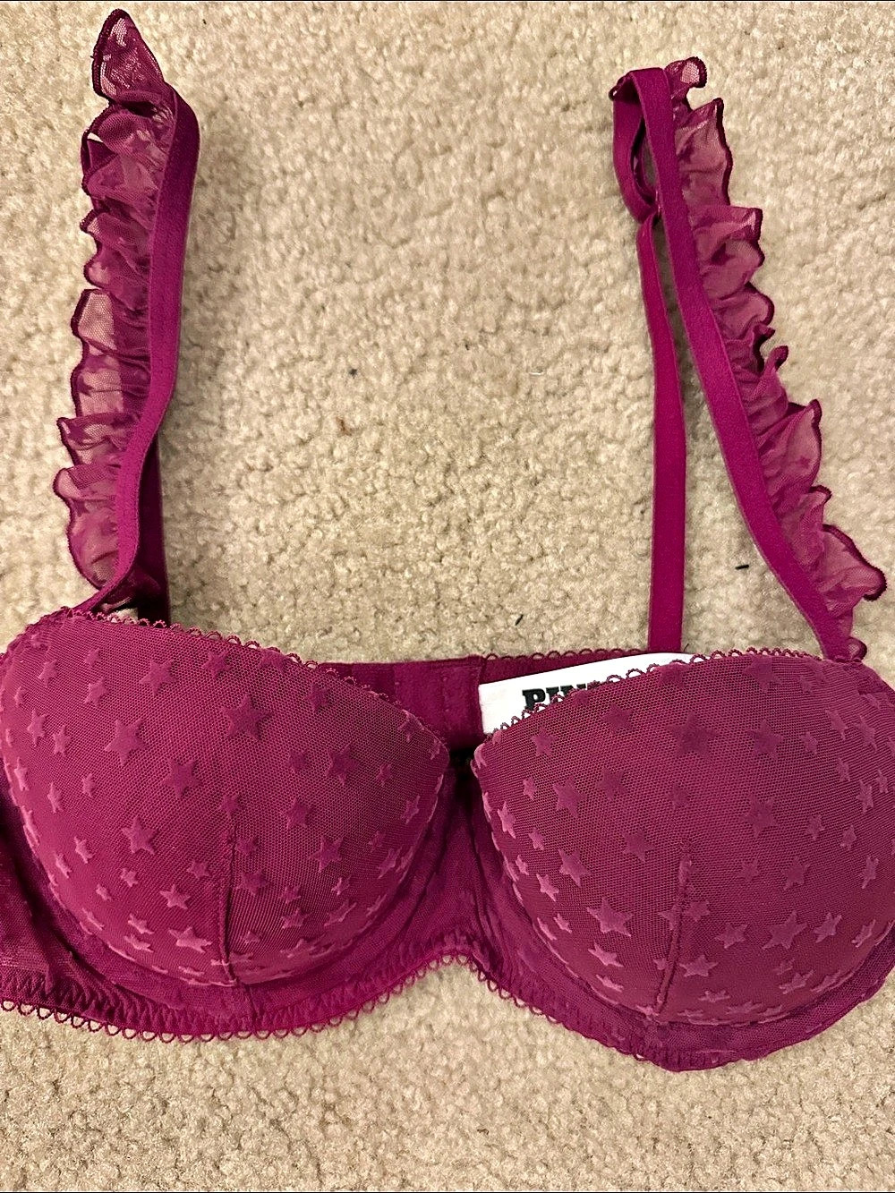 NWOT PINK Star Mesh Bra 32D